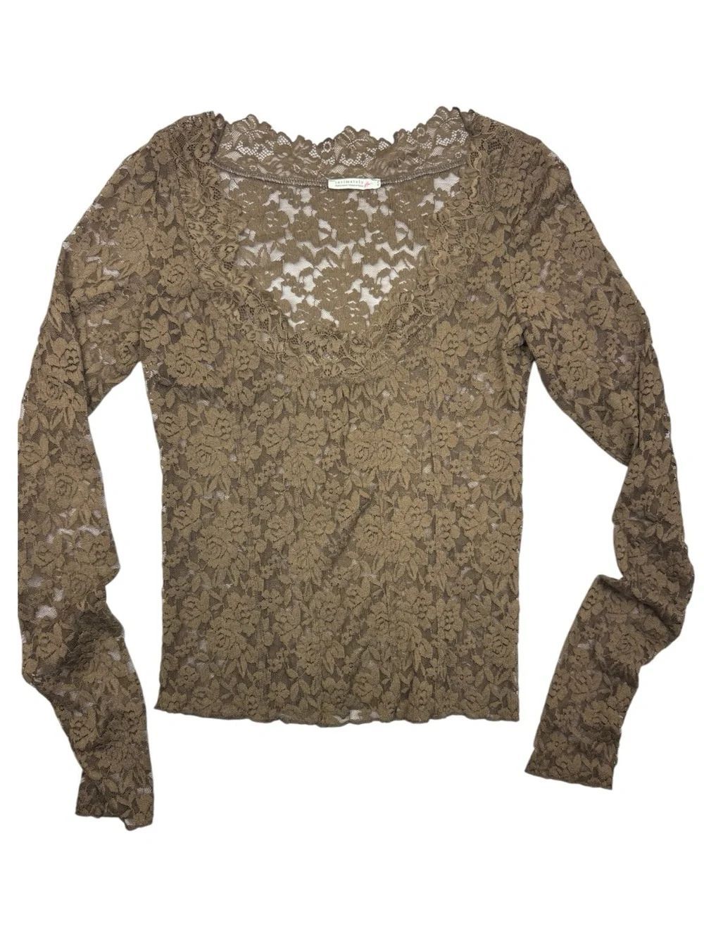 Free People All Night Lace Long Sleeve Top - Brown M